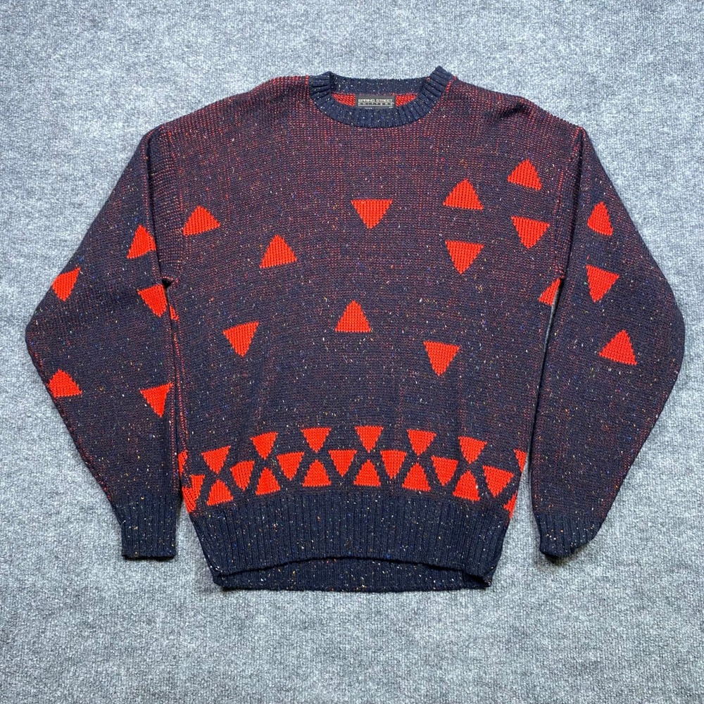 Spring Street Knitters Mens Vintage‎ Geometric Triangle Confetti Sweater Navy L
